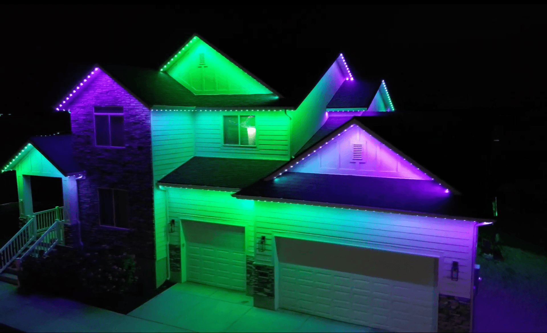 Halloween green and purple lighting display