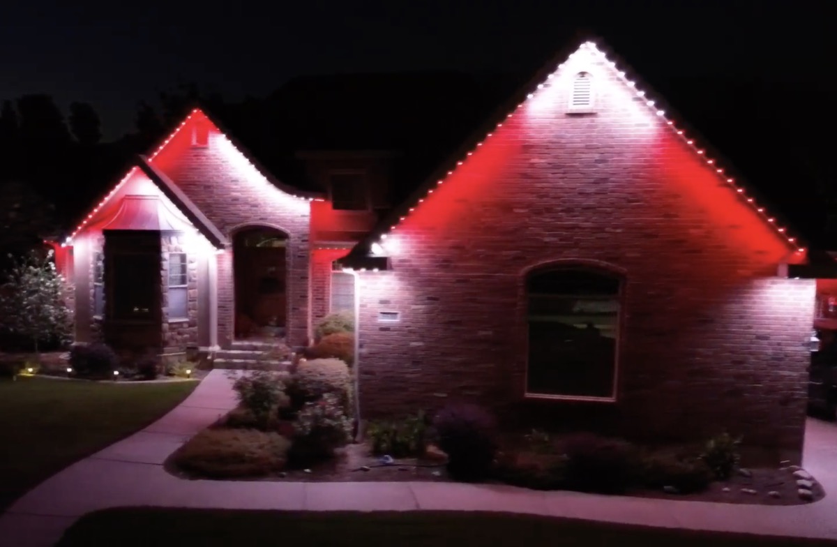 Permanent LED holiday lighting display on an Austin Texas home